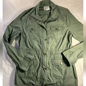 St. John’s Bay Women’s Army Green Utility Jacket Full Zip Snap Button 4 Pocket